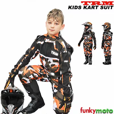 Trm Kids Mx Go Kart Suit Overall 1 Piece Race Suit Camo Orange Discount Price • £25.99