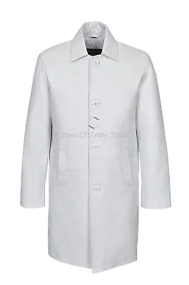 Mens Leather Knee White Length Coat 100% REAL NAPA City Coat 1476 • £160