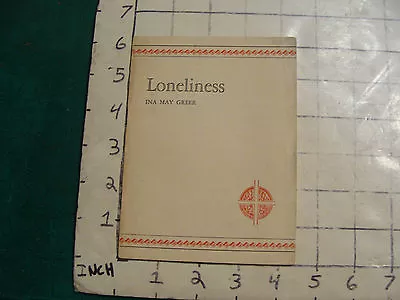 Vintage Book: LONELINESS Ina May Greer 11pgs.  Episcopal Theological School • $23.22