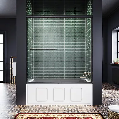 58.5 -60  X 62  Double Sliding Shower Tub Door 1/4  Glass Panel In Matte Black  • $320.99