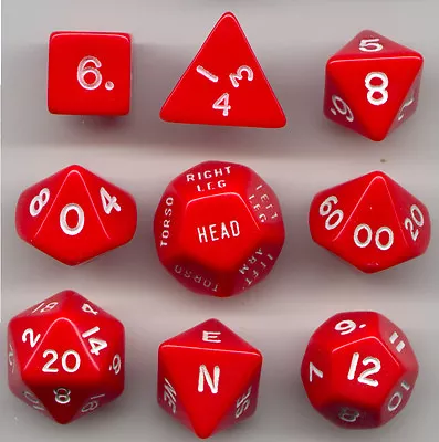 RPG Opaque Red Dice Cube 9pc D20 D12 D10 D8 D6 D4 Compass Hit Loc. • $10.20