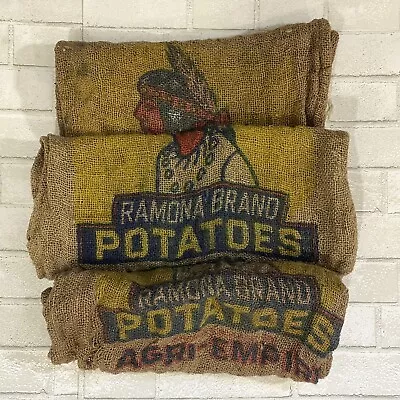 Vintage Burlap Potato Sacks Bags Native American Ramona - LOT OF THREE Antique • $29.99