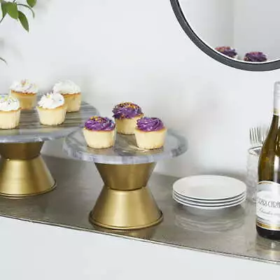 10  X 7  Gray Ceramic Cake Stand Decorative Stand With Gold Base 1-Piece • $29.09