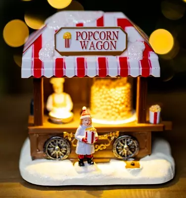 Christmas Musical Village Scene LED Decoration Home Decor Popcorn Wagon Light Up • £11.49