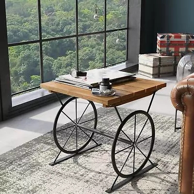 Rustic Industrial Side End Table W/Western Farmhouse Wagon Wheel Style Base Legs • $170.60