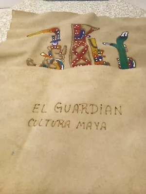 555 El Guardian Cultura Maya Pyrography Painting On Suede Leather • $99