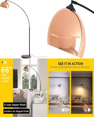 GETINLIGHT 66  Modern Rose Gold Arc Floor Lamp With Metal Shade And  • $159.34