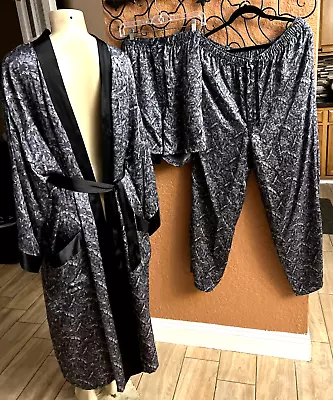 Stafford Men’s MED  100% Silk Black & Gray  Tie Robe  Pants & Shorts 3pc B13 • $74