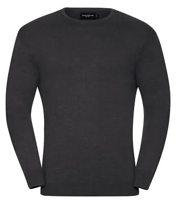 New Mens Russell 717M Cotton Acrylic Crew Neck Sweater. Charcoal Marl 4XL. • £9.99
