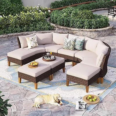 9 Pieces Outdoor Patio Furniture Sets Sectional Sofa Rattan Chair Wicker Set • $979.99