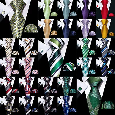 Men's Striped Ties 100 Colours Silk Woven Necktie Set Handkerchief Cufflinks • $11.99
