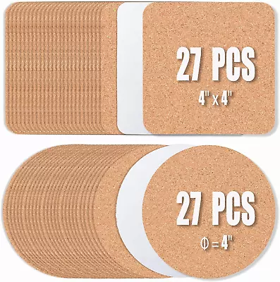 54 Pcs Cork Coasters 4 Inches With Adhesive Cork Sheets Mats Bulk For Drinks P • $10.45