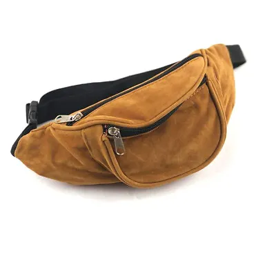 Plain Brown Suede Effect Zip Bum Bag Fanny Pack Waist Money Belt Pouch Wallet • £3.49
