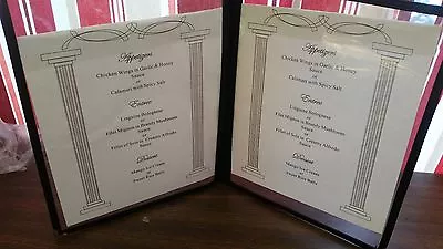 (FIVE) RESTAURANT MENU COVERS 8  X 11  DOUBLE PAGE BLACK TRIM/THUNDER GROUP • $30.95