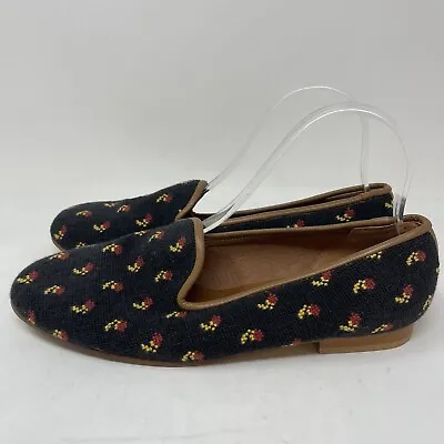 $36 • Buy ZALO Women’s Black Needlepoint Embroidered Flower Pattern Flats Loafers Shoes 9