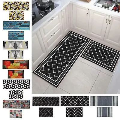 2pcs Kitchen Floor Mat Rubber Backing Doormat Runner Rug Set Washable Non-Slip • £7.99