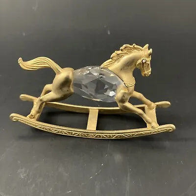 Vtg. Manon 1984’ Crystal And Gold-tone Metal Rocking Horse Figurine Collectable • $25.50