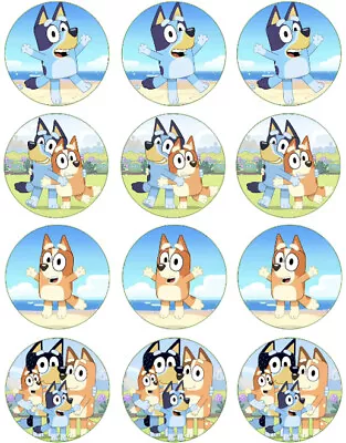 24x EDIBLE Bluey & Bingo Circle Cupcake Cookie Toppers WAFER PAPER Sheet UNCUT • $8.99