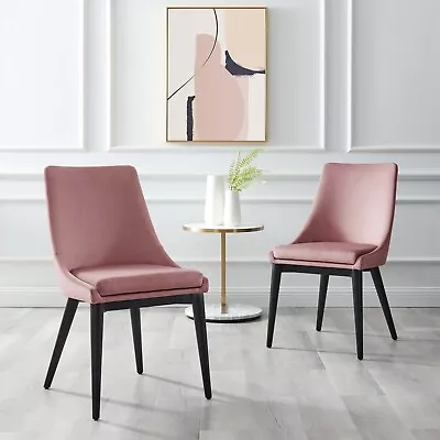 Modway Viscount Accent Performance Velvet Dining Chairs - Set Of 2 In Dusty Rose • $309.43