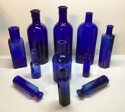 Antique 11 Piece Cobalt Blue Medicine Bottle Lot. • $38