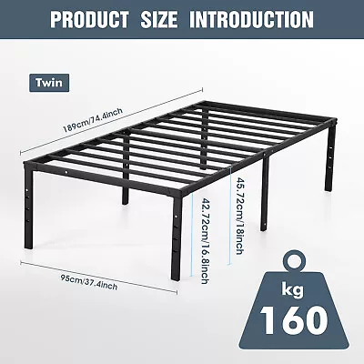 18 Inch Heavy Duty Metal Platform Bed Frame Twin Size Sturdy Steel Slat Support • $59.99