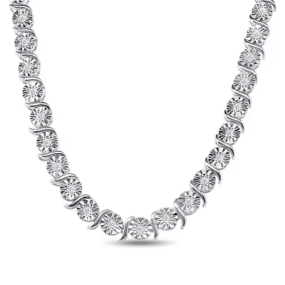 1/2ct Miracle Set Round Cut Natural Diamond S Tennis Necklace Sterling Silver • $255.55