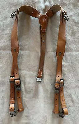 VTG WW2 U.S. Army Leather Combat Y-STRAP Suspenders Load Bearing 52nd Infantry • $174.99