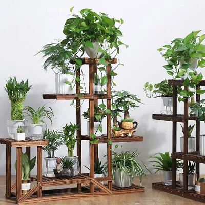 £24.92 • Buy Outdoor 5 Tier Wooden Plant Stand Garden Flowerpot Shelf Bonsai Display Shelves