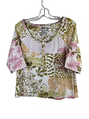 CARIBBEAN JOE Womens 3/4 Sleeve Henley Top Shirt Sz XL Floral Paisley • $12.22