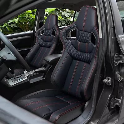 2023 2PCS Universal Racing Seats PVC Leather Black Reclinable Bucket Sport Seats • $299.99