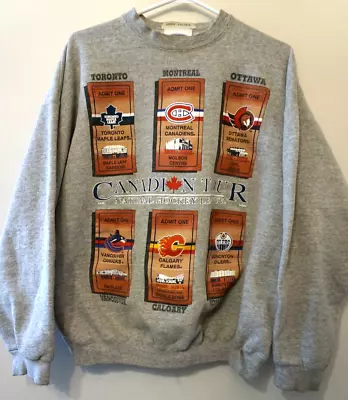 Vintage NHL Hockey Canada Original Six  Sweatshirt Pullover Gray Large 90s • $29.66