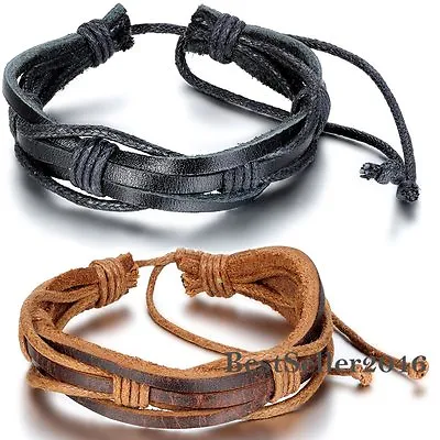 Handmade Leather Wrap Braided Adjustable Cuff Bracelet Wristband Men Women • $7.99