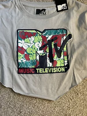 MTV Music Television Woman's T-Shirt Top Cropped Beige Size XL NWT New • £5.65