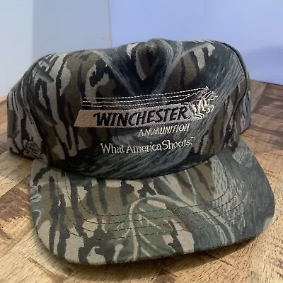 Vintage Winchester Mossy Oak Camouflage Snapback Trucker Hunting Cap Hat Rare • $40