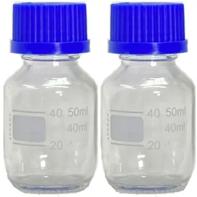 50ml Glass Media Bottle Round GL32 Screw Cap Karter Scientific 219L2 (Pack 2) • $9.99