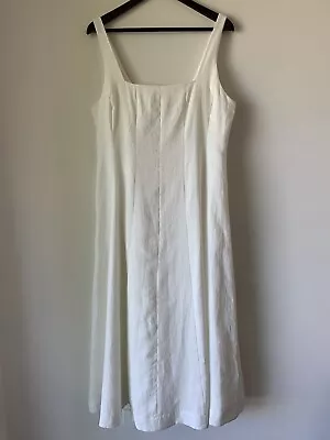 Unison Womens White Linen Square Neck Sleeveless Maxi Dress Lined Sz 14 Vgc • $49