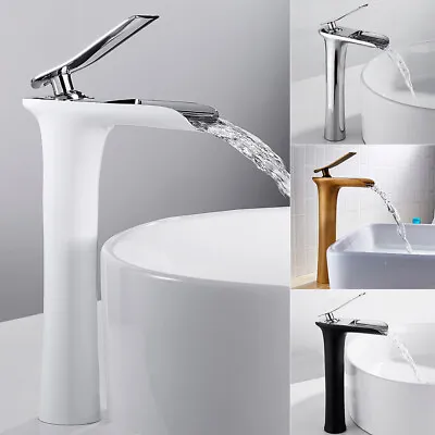£33.42 • Buy Waterfall Bathroom Taps Tall Brass Basin Mixer Taps Single Lever Counter GR