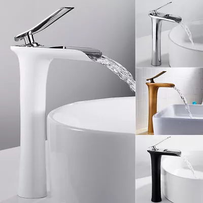 £26.11 • Buy Waterfall Bathroom Taps Tall Brass Basin Mixer Taps Single Lever Counter SH