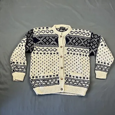 Vintage Great Northern Woolens Handknit In Nepal Wool Cardigan Large Winter VTG  • $44.99