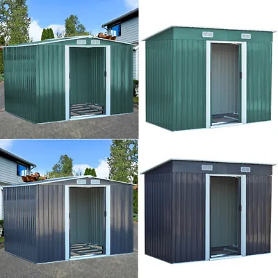 Large Garden Shed Storage Yard Store Door Metal Roof Tool Container W/ Base • £205.95