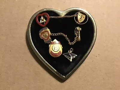 Vintage 1970’s Women Of The Moose Pins/Charms On Heart Shaped Black Brooch • $17.99