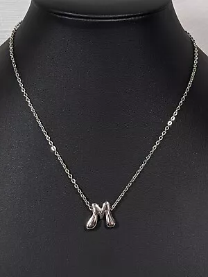 Vintage Sarah Coventry Silver Tone Initial Letter M Slide Charm Necklace 18 Inch • $9.09