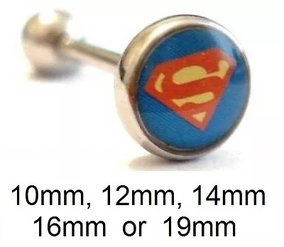 Superman Logo Tongue Bar - Flat Style - Choose: 10mm 12mm 14mm 16mm 19mm • £2.70