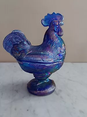 Vtg Cobalt Blue Carnival Glass Covered Rooster Dish • $29.50