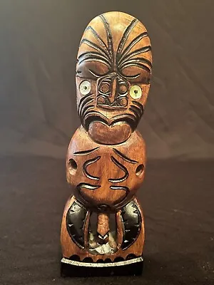 Vintage New Zealand Maori Tekoteko Wood Totem Paua Shell Eyes God Figure Tiki • $59.95
