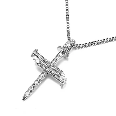 925 Sterling Silver Nail Cross Box Chain Pendant Necklace Unisex For Women Men • $29.99