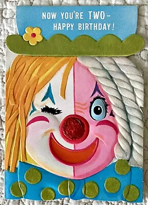 Vintage Birthday Clown Wink Half Face Eye Open Die Cut Greeting Card 1960s 1970s • $3.99