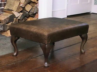£155 • Buy Chesterfield Queen Anne Footstool In Vintage Brown Leather Handmade In England