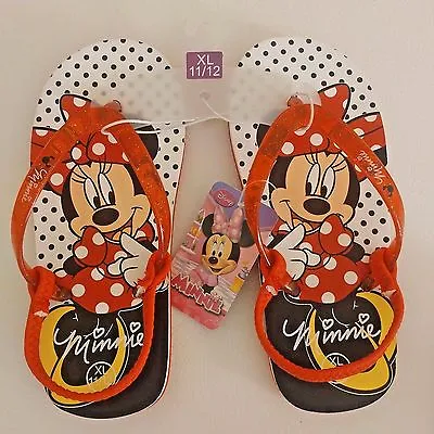 Minnie Mouse Girls Flip Flops Sandals Shoes XL 11/12 Disney Heel Strap Polka Dot • $12.74