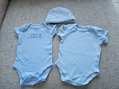 I Love My Daddy Baby Vest 0-3 Months Blue Bundle (2 Vests Plus Hat) George Etc • £1.99